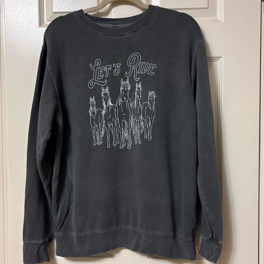 Women's Grey 'Let's Ride' Crew Neck Sweatshirt | Sz M